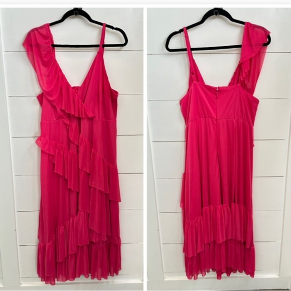 TORRID 2X Midi mesh Pink woman polyester ruffle surplice plus size midi dress - Picture 2 of 12